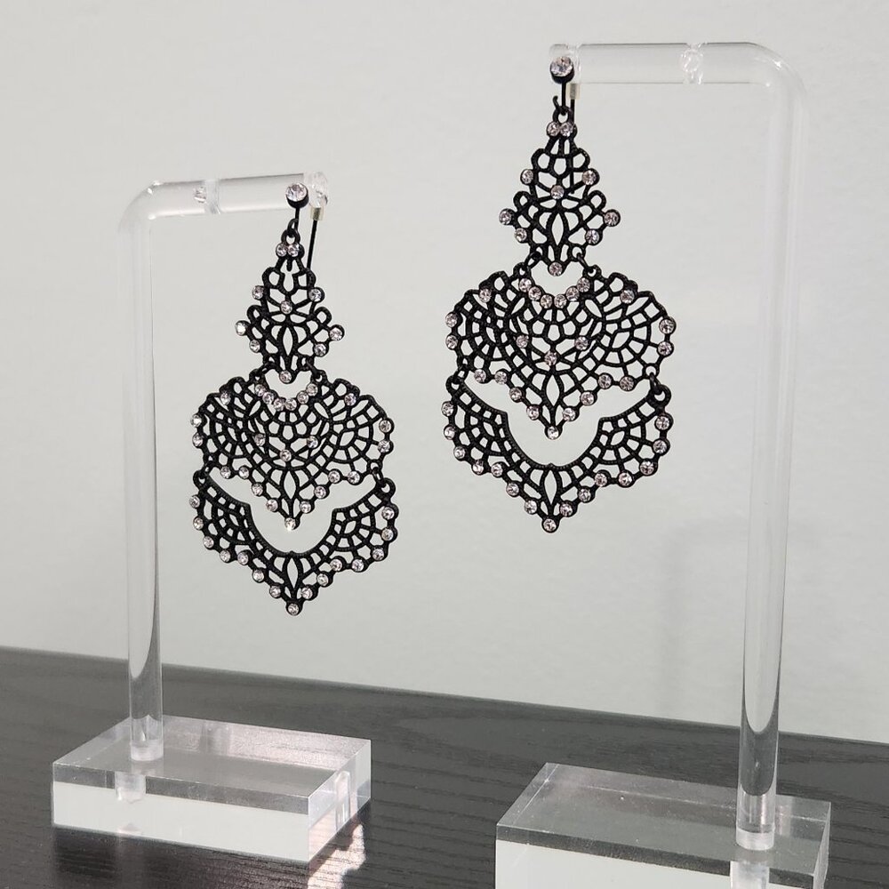 Black and Crystal Chandelier Earrings